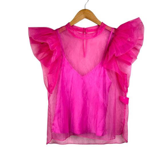 Buddy Love NWT Kaycee Hot Pink Organza Ruffle Flare Sleeve Sheer Party Top - Picture 9 of 12